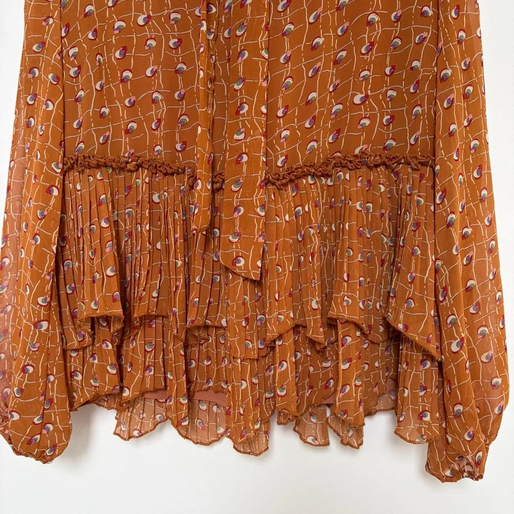 Blushing Heart Ruffle High neck Tied Blouse Size Large Rust Color - Picture 4 of 9